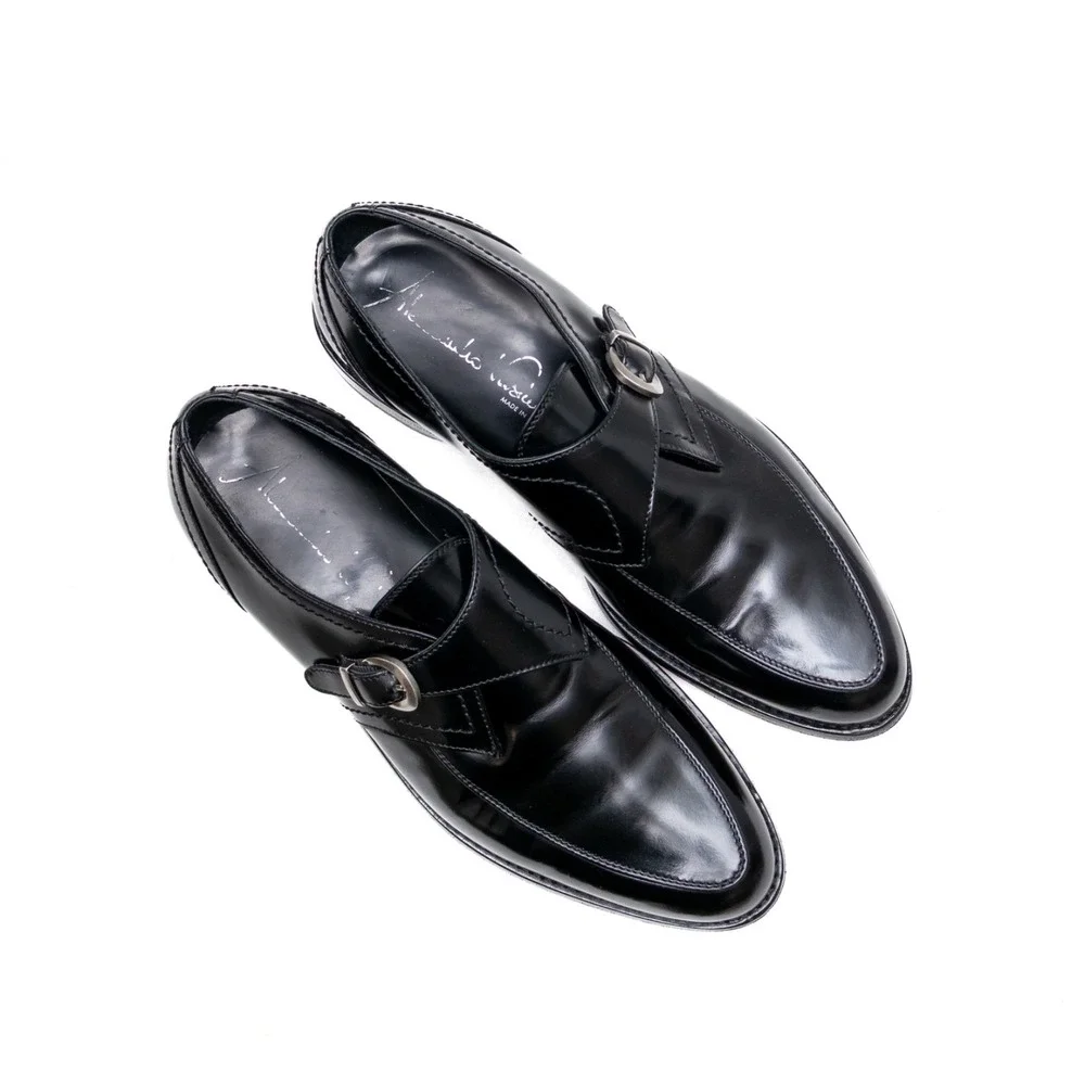 Alessandro Vasini‎ Men's Black SPAZZOLATO Leather Monk Strap Shoes US 8
